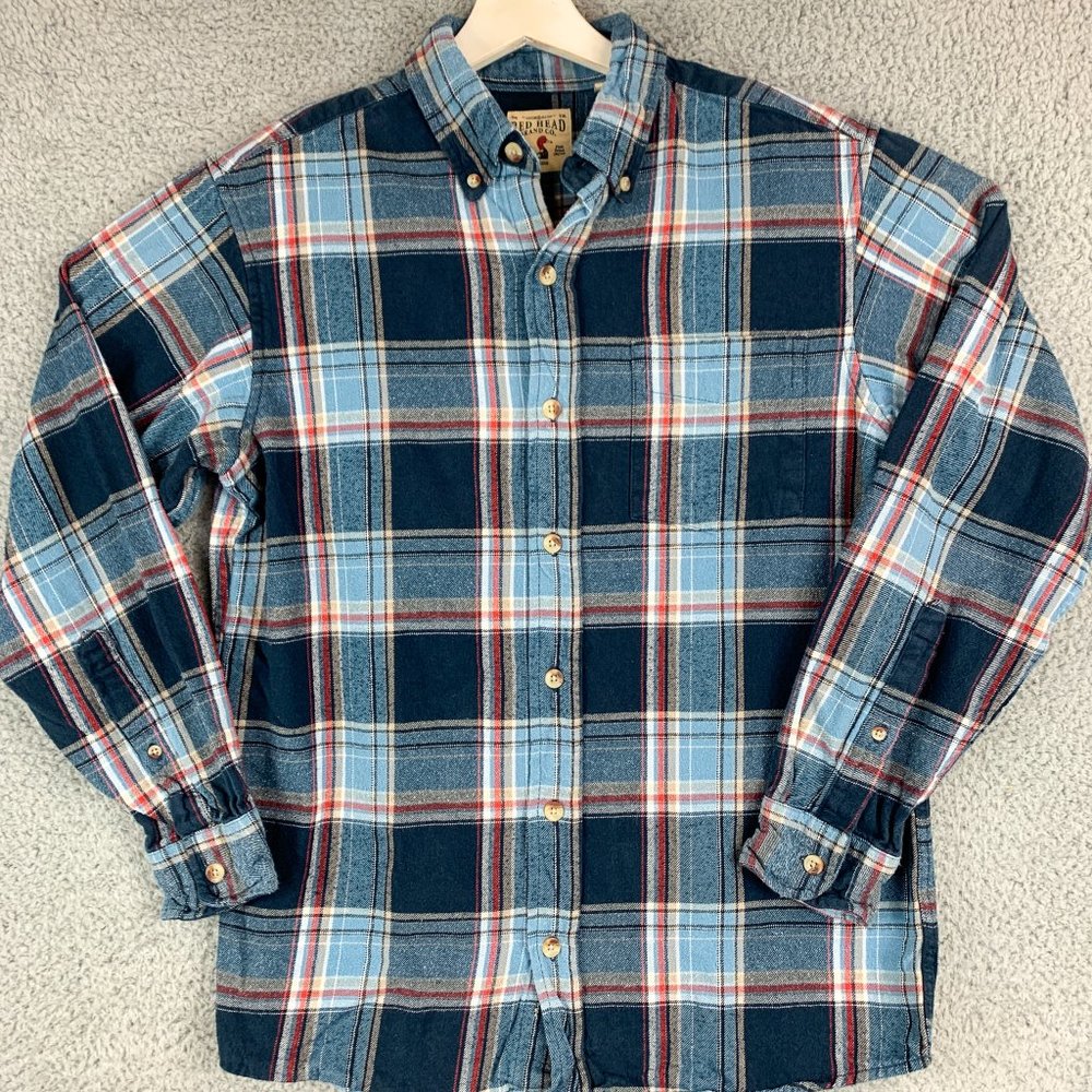 RedHead Flannel Shirt Mens Medium Blue Red Plaid Outdoor Hike Camp Fish Hunt